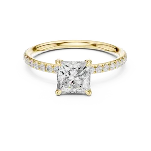 Anillo de compromiso con diamante de corte princesa cultivado en laboratorio, oro sólido de 18 quilates, con piedras redondas pavé en el lateral, joyería de boda eterna para mujeres y hombres - Product Image 1