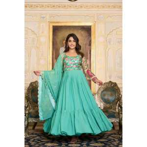 Bata de trabajo atractiva GEORGETTE JACQUARD CON DUPATTA VERDE MAR - Product Image 1