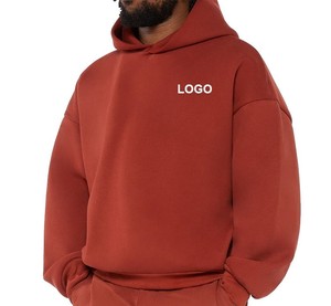 Sweat à capuche pour homme en molleton 100 % coton rouge, séchage rapide, respirant, avec logo imprimé sur le devant, style décontracté tricoté, idéal pour l'hiver, avec poches - Product Image 1