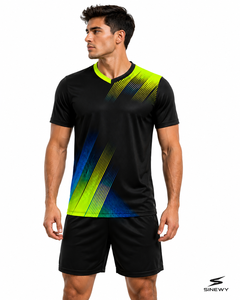 Conjunto de Uniforme de Fútbol SINEWY para Hombre, Cuello en V, Color Negro con Diseño Degradado, Ropa Deportiva de Manga Corta que Absorbe la Humedad para Adultos - Product Image 5