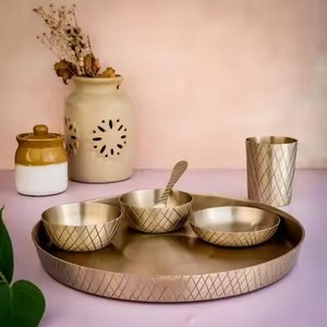 Service de table en laiton pour hôtel, ensemble de dîner traditionnel indien Thali, assiette, bol, cuillère, tasse, vaisselle en gros pour restaurant - Product Image 2