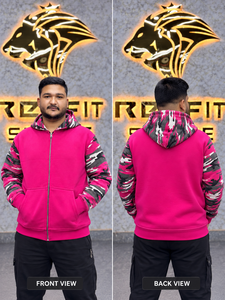 Sudadera con Capucha y Cremallera para Hombre, Color Rosa Camuflaje, Estilo Casual Oversize, Tejido French Terry, Corte Ajustado, para Otoño - Product Image 2