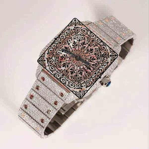Reloj Cuadrado de Acero Inoxidable de Lujo AMBER JEWELS con Bisel de Diamantes, Movimiento de Cuarzo Analógico, Resistente al Agua 3BAR, Hebilla Impermeable - Product Image 4