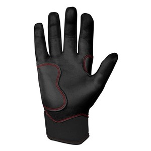 Black Leather Batting <b>Gloves</b> with <b>Red</b> Stitching Hook and Loop Closure for Training Unisex Adult - Product Image 4