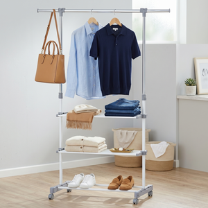 Porte-manteau autoportant moderne pour rangement domestique avec 3 étagères en acier, pour chambre à coucher, mobilier de maison, design minimaliste - Product Image 6