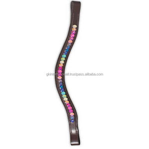 Cristales de arcoíris decorativos de lujo de alta calidad, diamantes de imitación con incrustaciones de canal vacío, banda para la frente de caballo de cuero marrón Habana, gran oferta - Product Image 3