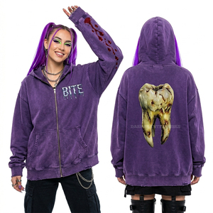 Sweat à capuche épais bleu foncé délavé à l'acide pour femme, motif squelette Ice King, effet vieilli vintage, pull chaud d'hiver - Product Image 6