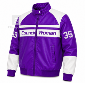 Custom NCNW Council women Leather <b>jacket</b> purple & <b>white</b> Embroidered logo Casual Style for female with polyester lining - Product Image 2