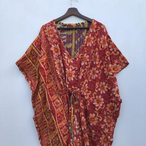 Caftán tradicional indio de algodón Kantha – Ropa bohemia hecha a mano para estar en casa y para la playa para mujeres - Product Image 1
