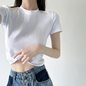 Nuevo Producto en Oferta, Top de Yoga Corto con Cuello Alto y Camiseta de Manga Corta para Mujer con Cuello Redondo - Product Image 1