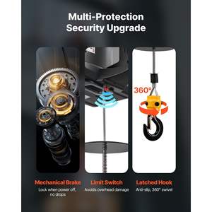 Polipasto Eléctrico 2 en 1 de 1500 W con Capacidad de 1100 Libras, Altura de Elevación de 25 Pies, Velocidad de 16.4 Pies/min, Grúa de Cabrestante Eléctrica Portátil Manual - Product Image 3