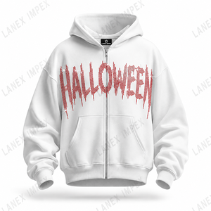 Sudaderas con capucha blancas personalizadas al por mayor para hombre, estilo oversize, gruesas, estilo streetwear, con logo gráfico rojo impreso. - Product Image 2