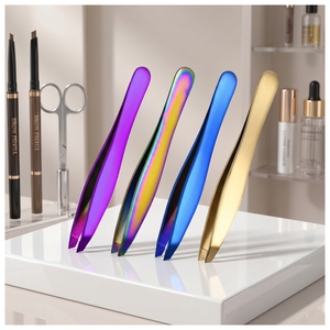 Pinzas Profesionales para Cejas con Punta Inclinada, Puntiaguda y Curva para Depilación de Precisión, Acero Inoxidable - Product Image 6