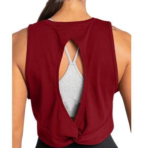 Custom Womens <b>Red</b> High Neck Crop Tank Top Sleeveless Gym Workout Fitness Yoga Activewear Breathable OEM Wholesale - Product Image 3