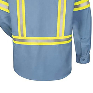 Custom Made High Quality Men's High Visibility Full Sleeve Reflective Safety Satin Button-Up 100% Cotton Quick Dry <b>Shirt</b> - Product Image 4