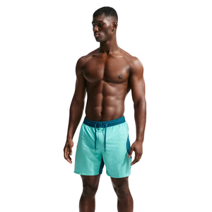 Short de bain pour homme, bleu vert moyen uni, séchage rapide, respirant, écologique, avec cordon élastique, pour la plage, la course à pied, le sport, décontracté, été - Product Image 1