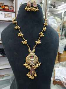 Kashmiri <b>Indian</b> Long Necklace <b>Jewelry</b> <b>Set</b> Gold Plated For Girls Women Party Wear - Product Image 4