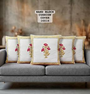 Jaipuri Hand Block Printed Floral <b>Cushion</b> Cover 16x16 Square Vintage Throw Pillow Case for Sofa Home Decor - Product Image 1
