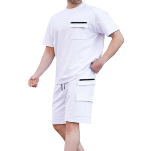 Ensemble de survêtement d'été blanc personnalisé, respirant, séchage rapide, 100% coton, chemise et short pour hommes, ensembles de jogging 100% coton - Product Image 1
