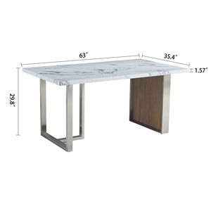 Elegante Tavolo da Pranzo di Lusso in MDF Effetto Marmo Noce, 6-8 Posti, Rettangolare 160x90x75 cm, Gambe in Acciaio Inox, Design Moderno - Product Image 4