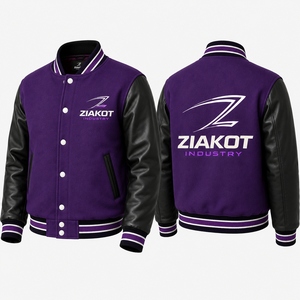 Chaqueta Varsity Morada para Hombre ZIAKOT, Corte Regular, Cierre de Botones, Mangas de Cuero, Resistente al Viento, para Otoño - Product Image 1