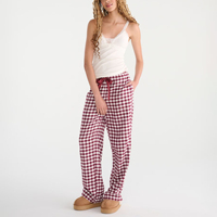 Pantalon de pyjama pour femme à carreaux rouges et blancs avec logo personnalisé, cordon de serrage en ruban, coupe large, pantalon de détente
