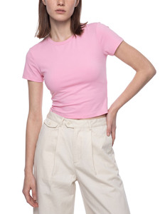 เสื้อยืดครอปผู้หญิงแบบพื้นฐาน สีพื้น ทรงเข้ารูป แขนสั้น สวมใส่สบาย ผ้าฝ้ายยืดหยุ่น เนื้อนุ่ม สไตล์มินิมอล ทรงเข้ารูป - Product Image 2