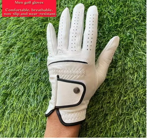 <b>Men</b> <b>Leather</b> Golf <b>Gloves</b> White With <b>Black</b> Trim Wrist Length Durable Classic Style For Spring Summer Sports All Season Golf <b>Gloves</b> - Product Image 4