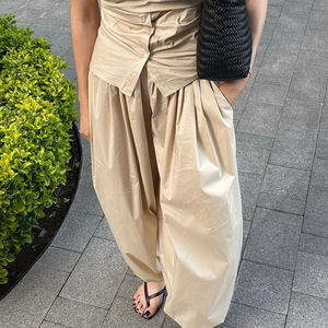 New Arrivals 100 Cotton Elastic Waist <b>Harem</b> Pants Women Dance Wide Leg Casual Baggy Long <b>Trousers</b> At Factory Price - Product Image 6