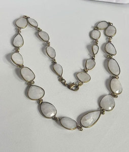 สร้อยคอทำมือจากโลหะผสมสังกะสีประดับด้วยพลอยมูนสโตนสีรุ้งทรงกลมขนาด 10-15 มม. ดีไซน์สปอร์ตสำหรับทุกเพศ เหมาะเป็นของขวัญ - Product Image 2