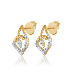 Pendientes de Diamantes Románticos con Corte Brillante Redondo en Oro Amarillo, Diamantes Naturales para Uso Diario de Mujer - Product Image 2