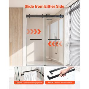 Porta Doccia Scorrevole Senza Telaio in Vetro Temperato Trasparente 48'' x 76'', Spessore 3/8'', Insonorizzata e Anti-Schiacciamento - Product Image 6