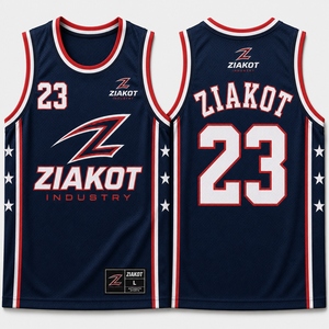 Maillot de basket authentique rétro personnalisé bleu marine, blanc et rouge, le plus vendu en gros directement de l'industrie - Product Image 1