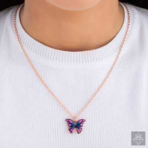 Elegant <b>Blue</b> and Pink Butterfly Anti-Tarnish Pendant Fashionable <b>Necklace</b> Accessory - Product Image 3