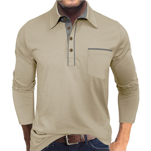 Camisa de manga larga de algodón peinado liso para hombre, con solapa y bolsillo, estilo casual con botones para uso diario. - Product Image 5