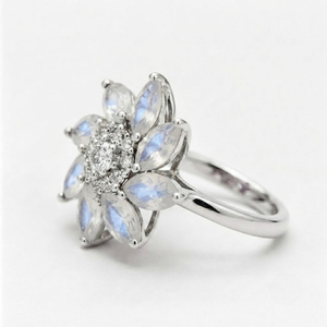 Women's Trendy Flower <b>Moonstone</b> Cz Gemstone Engagement Wedding <b>Ring</b> 925 Silver Rhodium Plated Rhaya Jewels Gift Party - Product Image 3
