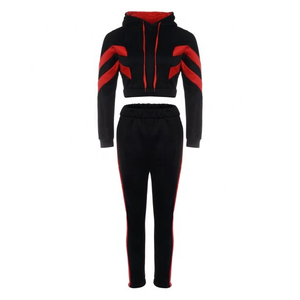 Chándal con Capucha para Mujer, Color Negro y Rojo, Mangas Largas, Cordón Ajustable, Bolsillos Laterales, Estilo Casual para Otoño, Corte Regular - Product Image 1