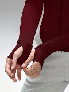 Veste de yoga beige nude à col montant, coupe ajustée, fermeture éclair intégrale, pour femme, vêtements de sport, vêtements de gym, manches longues - Product Image 5