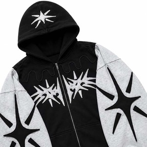 Sweat-shirt à capuche noir pour homme, coupe ample, design personnalisé, imprimé étoiles, fermeture éclair, style streetwear, vêtements d'automne, sweats à capuche pour homme - Product Image 4