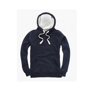 Men's Blue French Terry Hooded Sweatshirt Loose Fit 100% Cotton Solid Color Casual Pullover with Front Pocket Eco-Friendly - Product Image 2