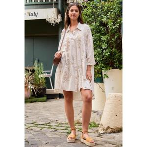 Relaxed Oversized Shirt Button-<b>down</b> Front Breathable Premium Viscose Hand Embroidered Gold Night Sky Gentle High-low Hem - Product Image 1