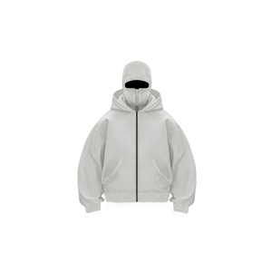Sweat-shirt à capuche oversize blanc pour homme avec masque intégré, fermeture éclair sur le devant, en polaire, décontracté, pour l'automne - Product Image 6
