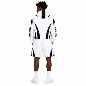 THSHOW Men's Summer Nylon Tracksuit Set Hooded Jacket & Shorts Streetwear Quick Dry Polyester Sportswear White <b>Black</b> Print - Product Image 4