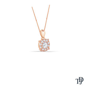 Colgante de oro de 10K con un solo halo y diamante solitario redondo (natural) con engaste de cuatro puntas en V, venta al por mayor y al por menor OEM, fabricante. - Product Image 2