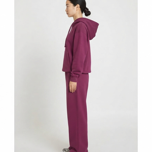 OEM Manufacturer Customized <b>Women's</b> Baggy Fit <b>Tracksuit</b> Set Pullover Front Hoodie Wide Leg Sweatpants Winter <b>Purple</b> Casual - Product Image 2