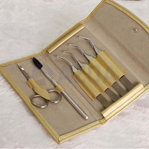 Kit professionnel de pinces à cils pour extensions, 4 pinces courbées, ciseaux, brosse, étui en cuir PU pour usage en salon - Product Image 6
