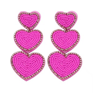 Pendientes de Corazón Rosa con Cuentas y Adorno de Diamantes de Imitación Ziyan Handicraft para Mujer, Joyería de Boda, Estilo Católico Clásico - Product Image 1