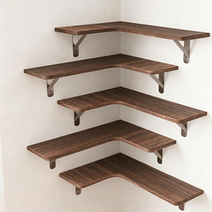 Set di 5 Mensole Angolari Galleggianti in Legno Rustico con Staffe Triangolari per Camera da Letto e Soggiorno - Product Image 1