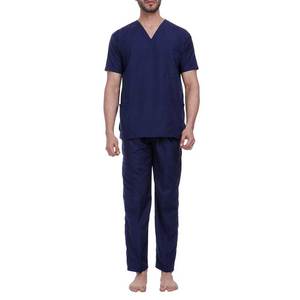 Conjunto de Uniforme Médico Azul Marino para Hombre, Cuello en V, Manga Corta, Pantalones de Uniforme, Ropa de Hospital, Tela de Algodón y Poliéster - Product Image 1