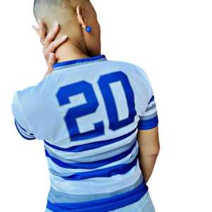 Camiseta Deportiva de Béisbol a Rayas Zeta Phi Beta para Mujer, Azul y Blanco, Sublimada, de Poliéster, Manga Corta, Estilo Casual y Atlético - Product Image 4